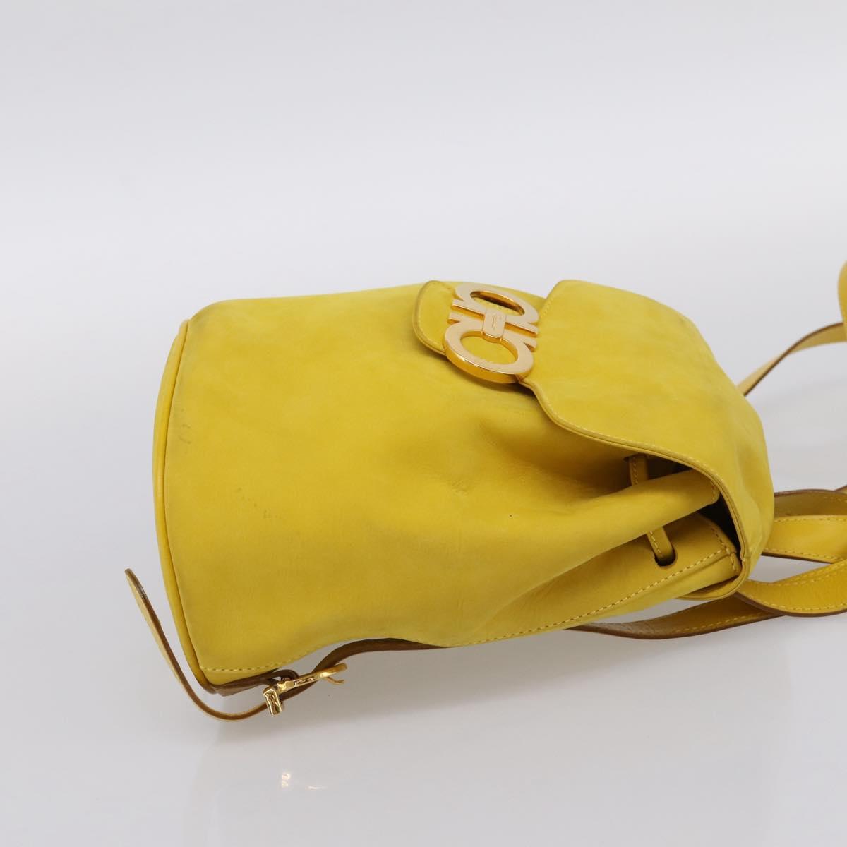 Salvatore Ferragamo Gancini Backpack Suede Yellow Gold Auth 195597A