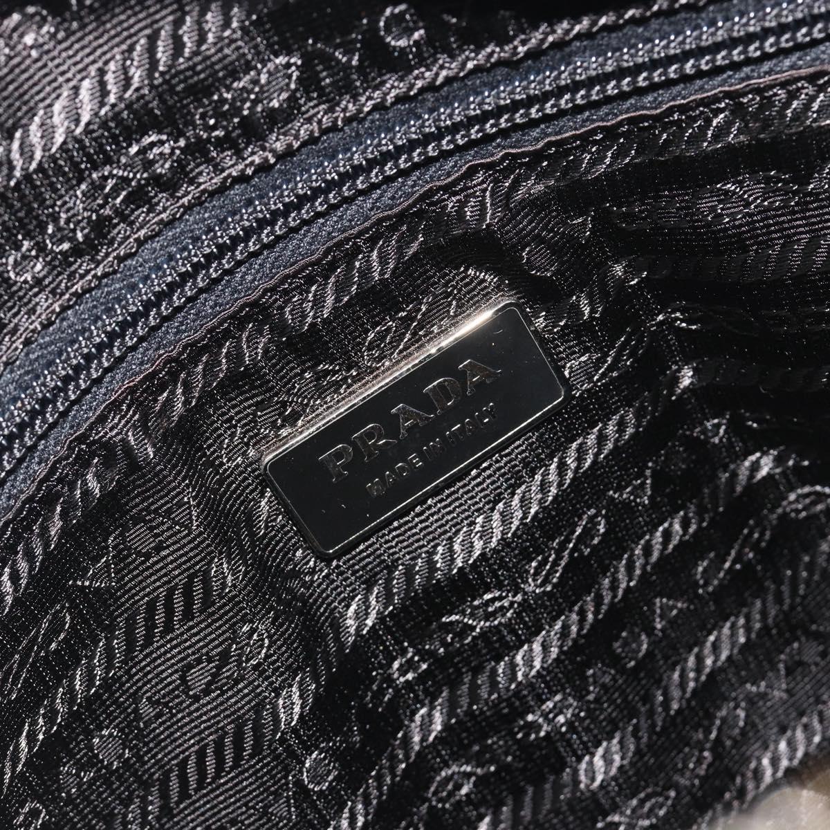 PRADA Boston Bag Tweed Black Silver Auth 195598V