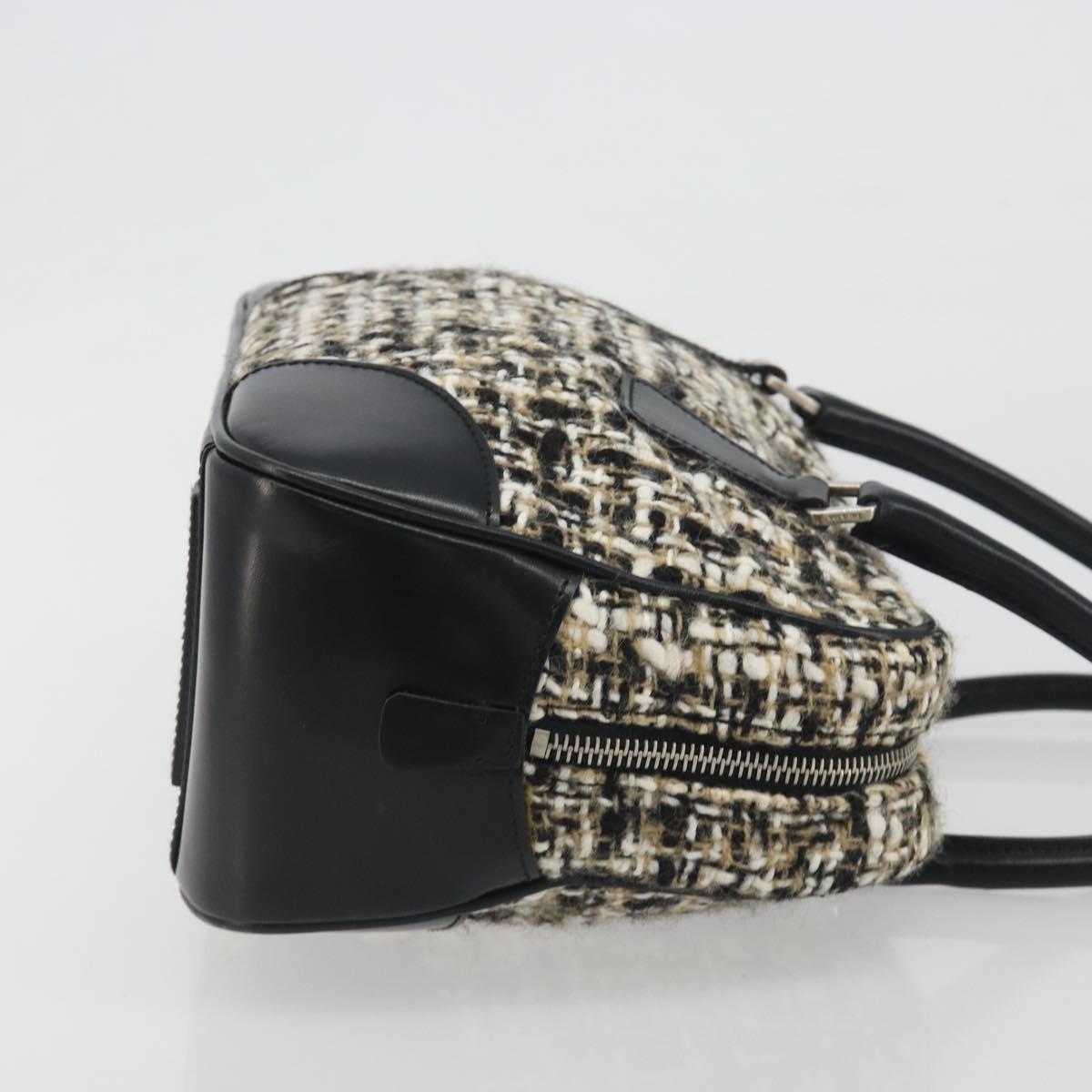 PRADA Boston Bag Tweed Black Silver Auth 195598V
