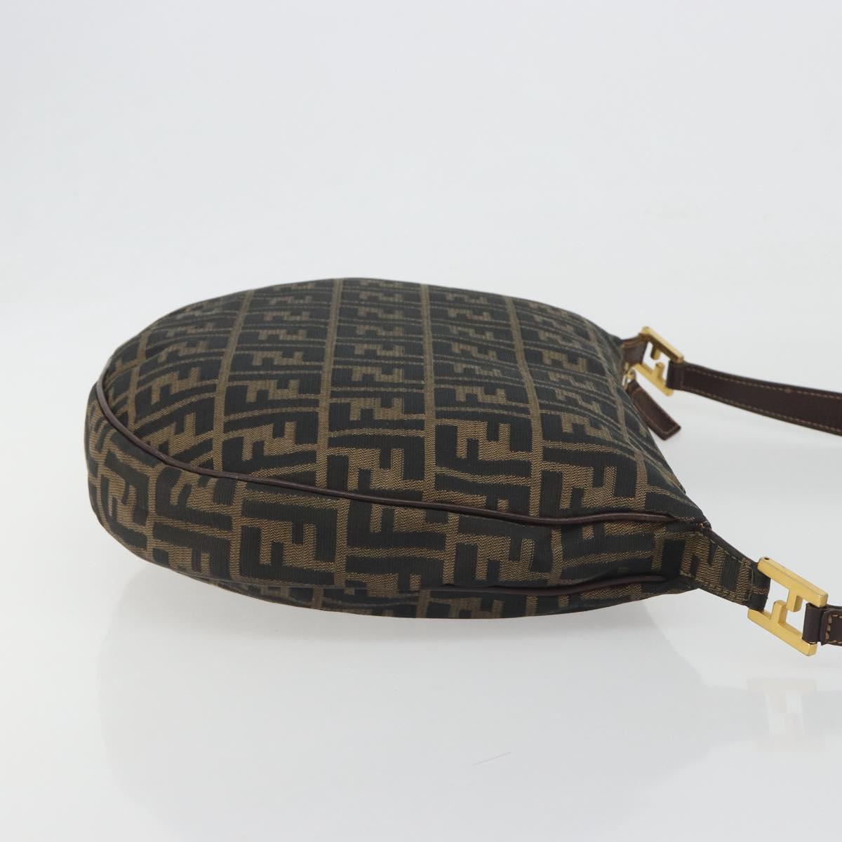 FENDI Zucca Canvas Shoulder Bag Brown Black Auth 195599