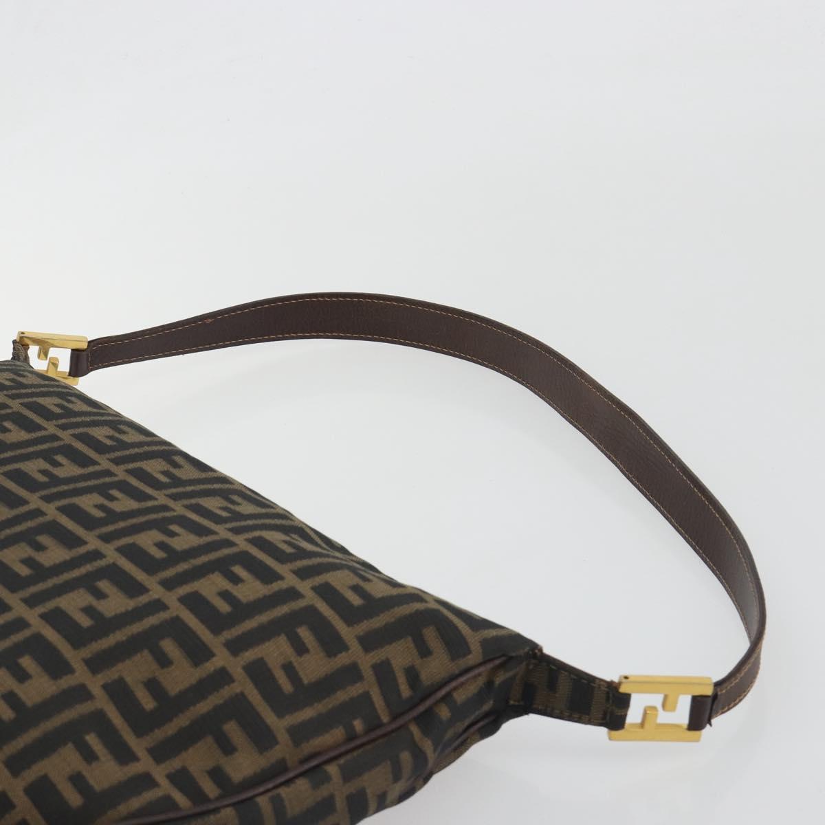FENDI Zucca Canvas Shoulder Bag Brown Black Auth 195599