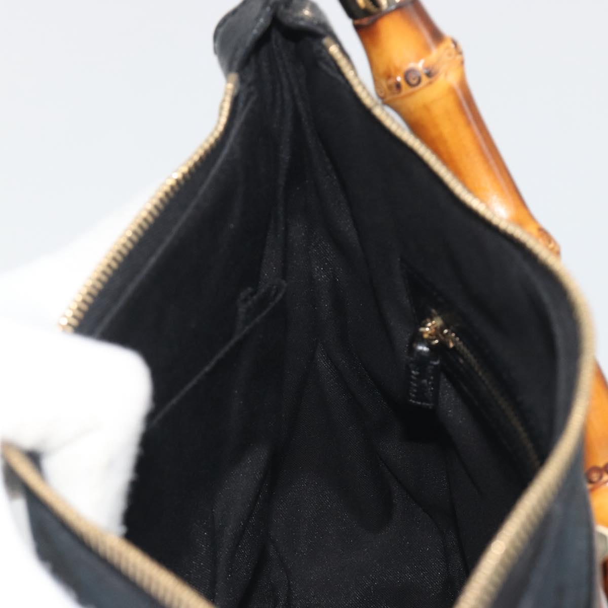 GUCCI GG Canvas Bamboo Shoulder Bag Black Gold 137378 Auth 195600V