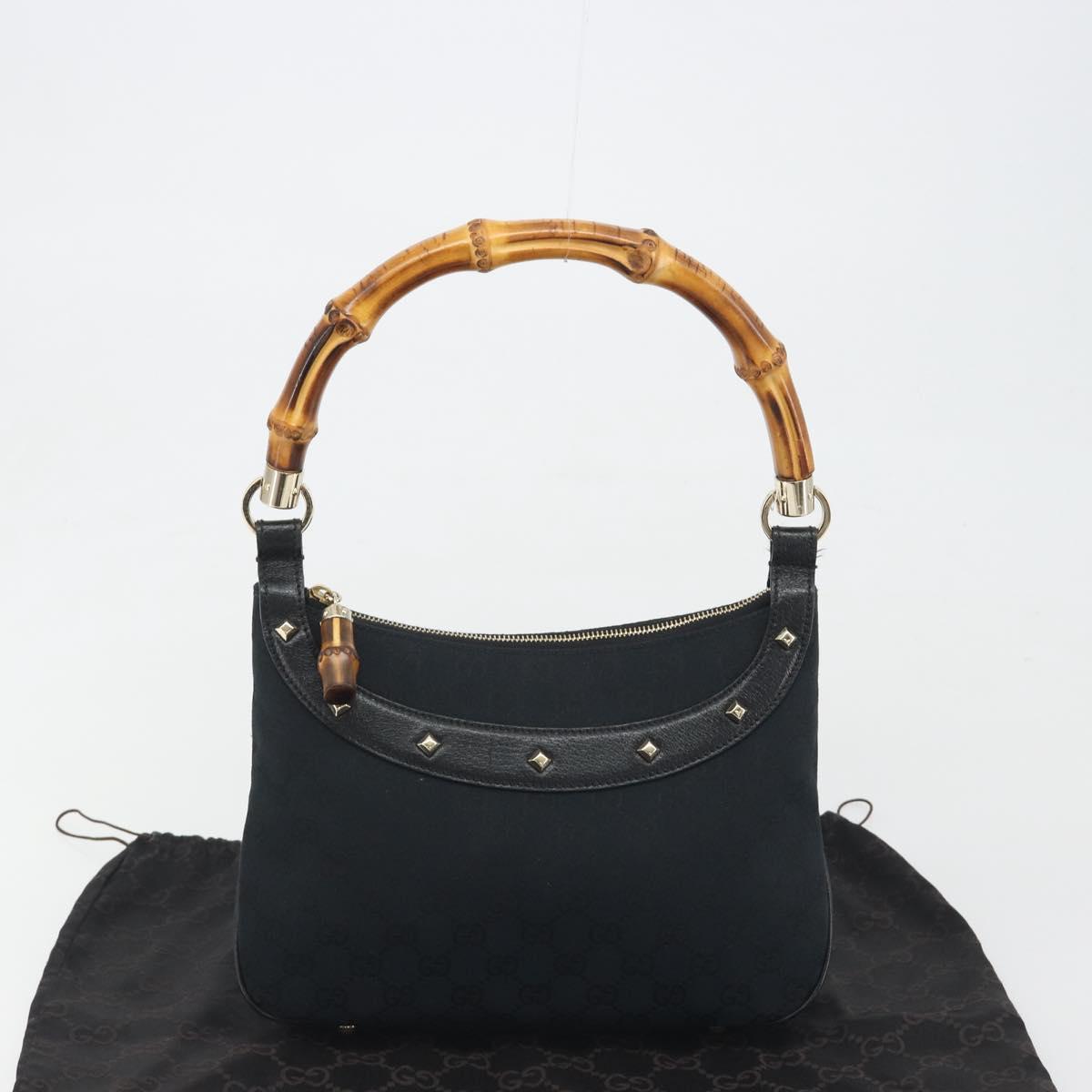 GUCCI GG Canvas Bamboo Shoulder Bag Black Gold 137378 Auth 195600V