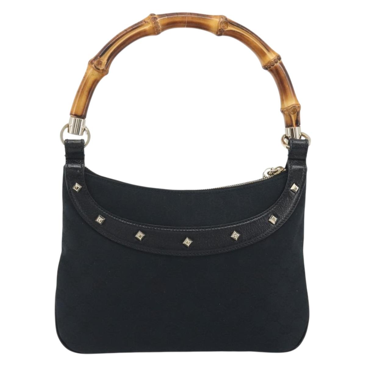 GUCCI GG Canvas Bamboo Shoulder Bag Black Gold 137378 Auth 195600V