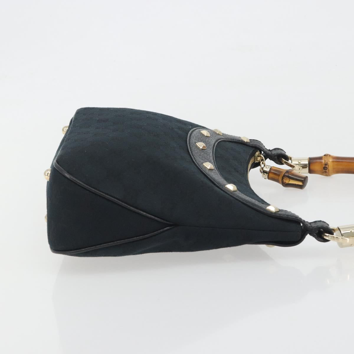 GUCCI GG Canvas Bamboo Shoulder Bag Black Gold 137378 Auth 195600V