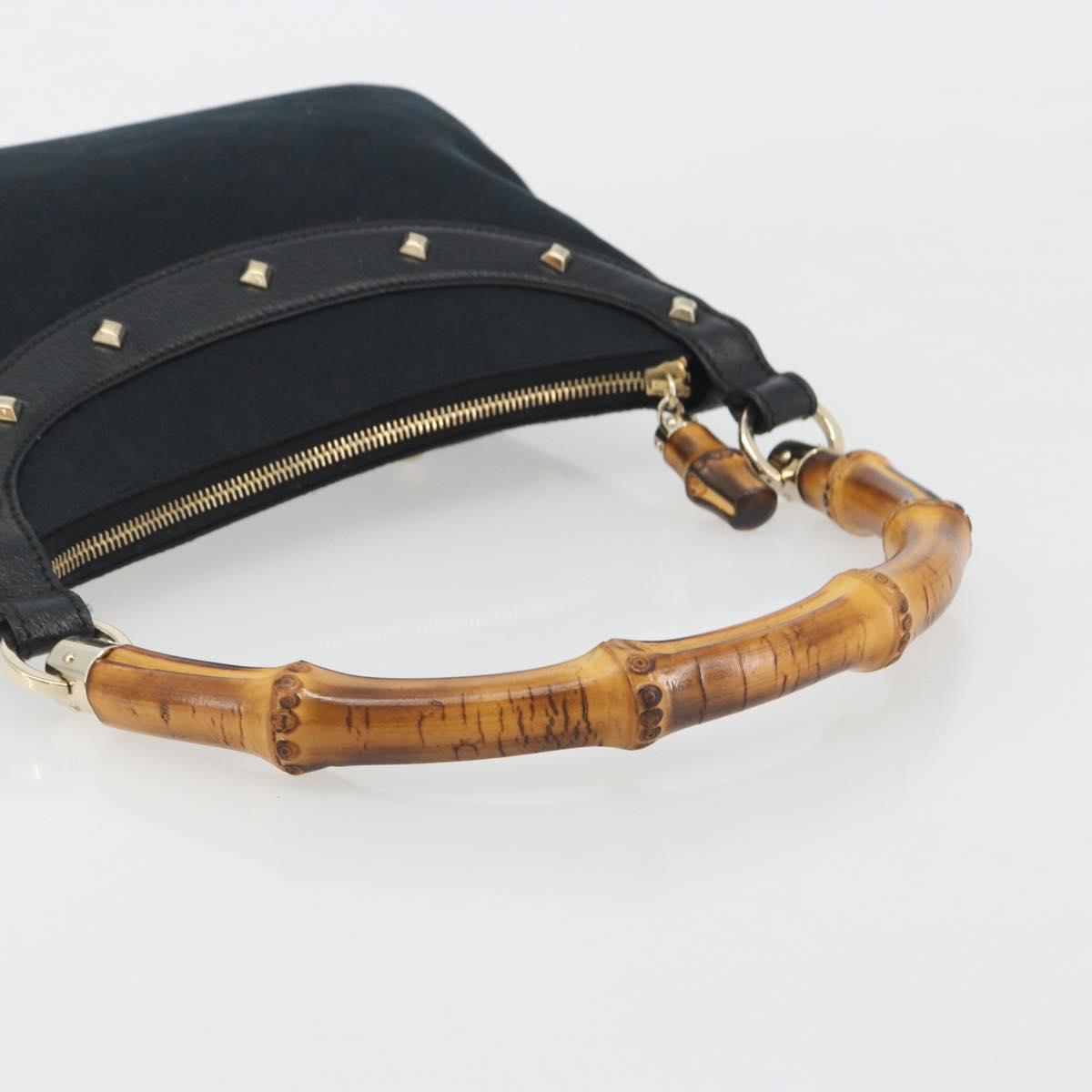 GUCCI GG Canvas Bamboo Shoulder Bag Black Gold 137378 Auth 195600V