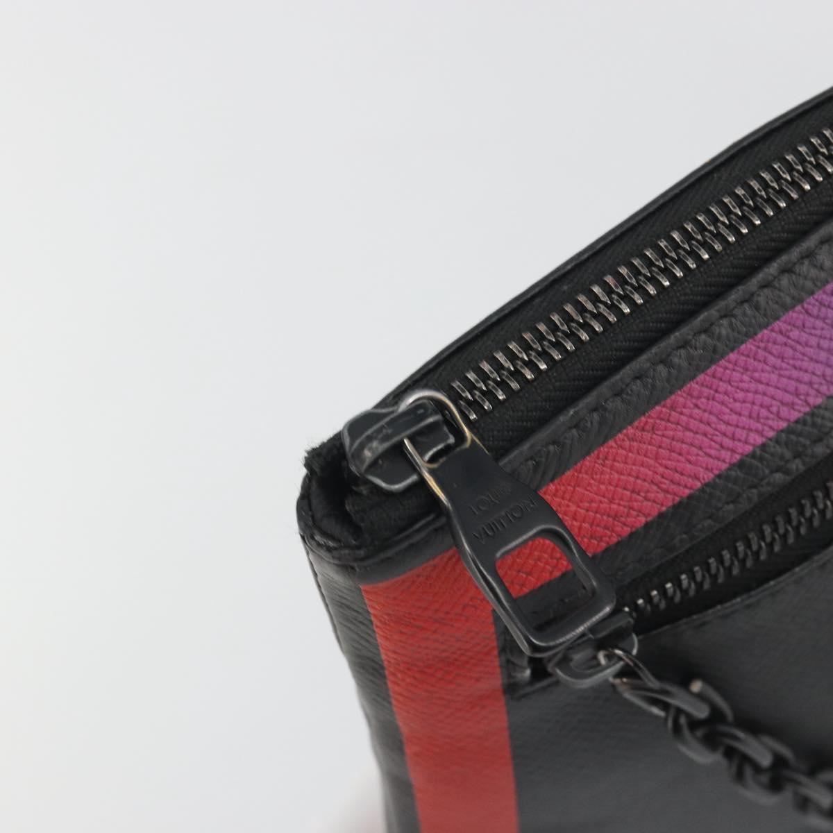 LOUIS VUITTON taiga rainbow Chain Pochette A4 Bag Black M30347 LV Auth 195606A