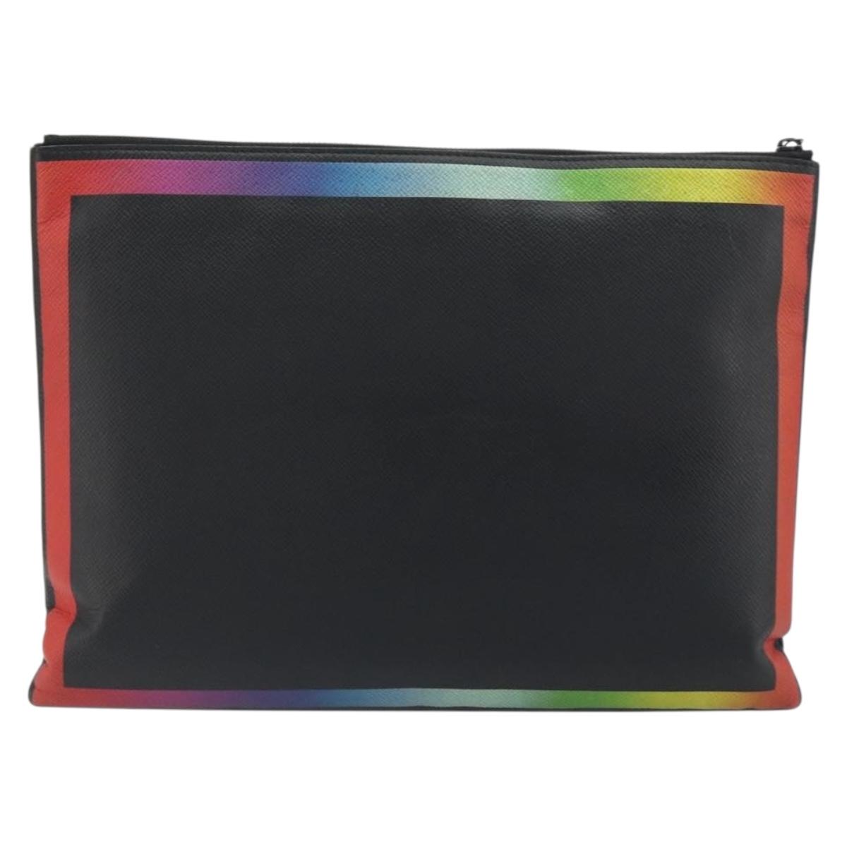 LOUIS VUITTON taiga rainbow Chain Pochette A4 Bag Black M30347 LV Auth 195606A