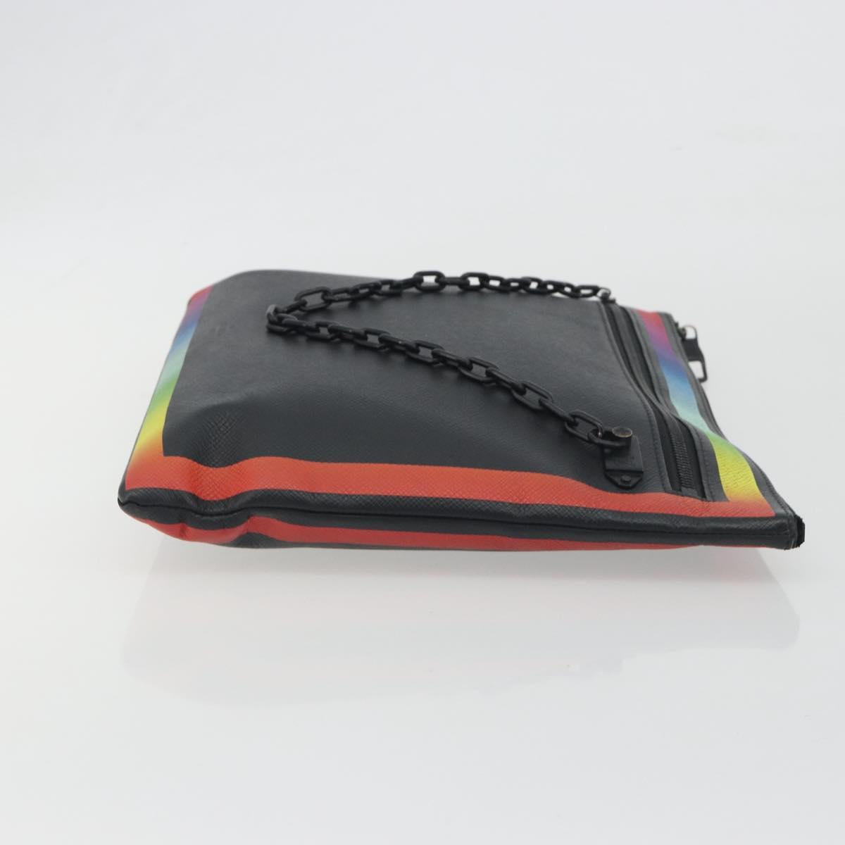 LOUIS VUITTON taiga rainbow Chain Pochette A4 Bag Black M30347 LV Auth 195606A