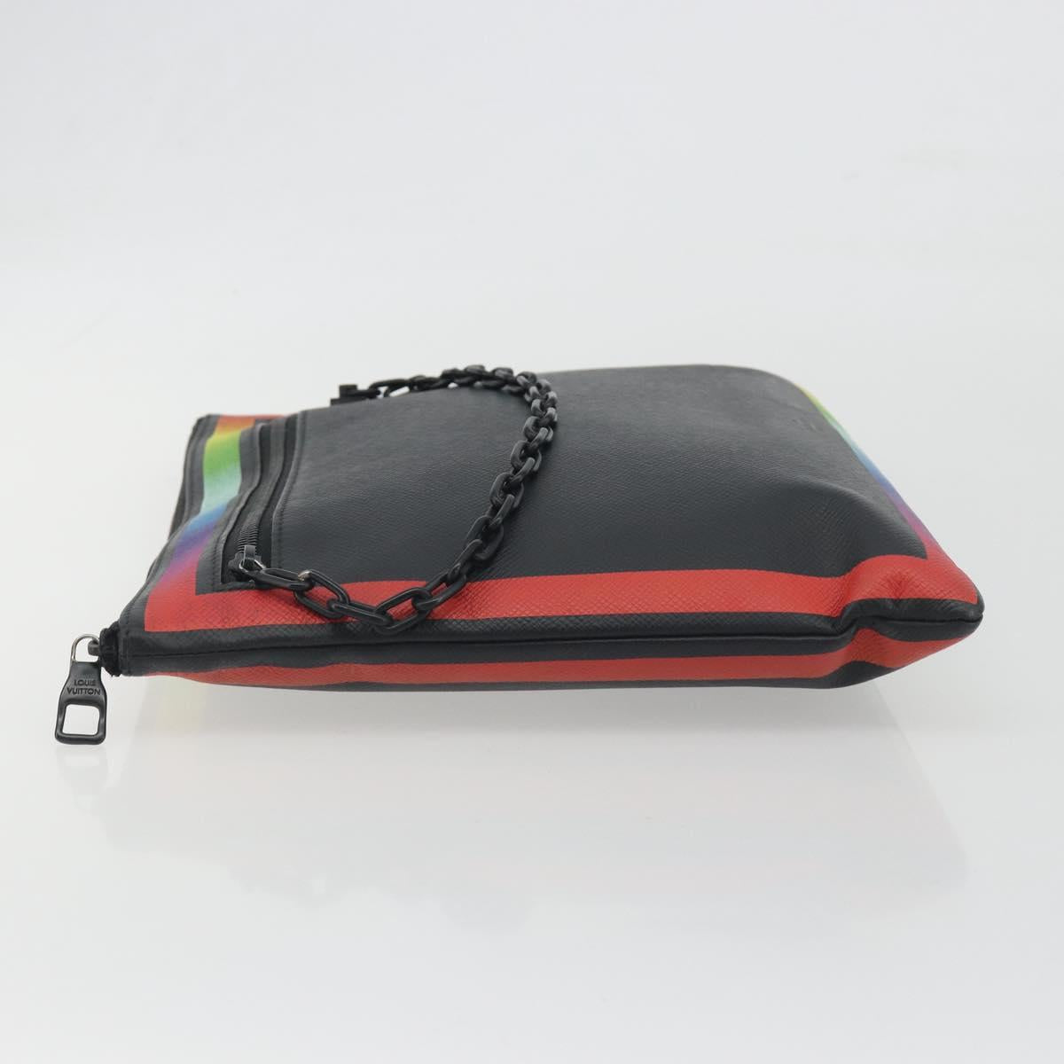 LOUIS VUITTON taiga rainbow Chain Pochette A4 Bag Black M30347 LV Auth 195606A