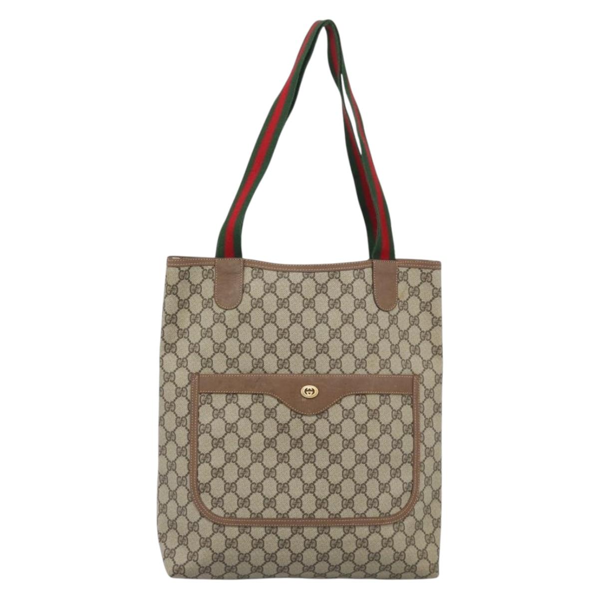GUCCI GG Supreme Web Sherry Line Tote Bag PVC Beige Gold Auth 195609