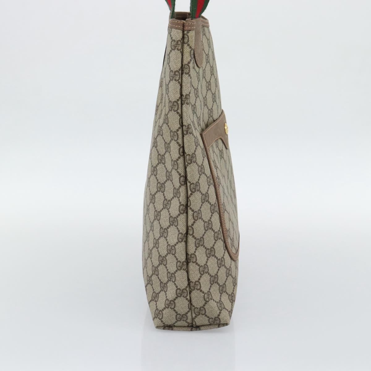 GUCCI GG Supreme Web Sherry Line Tote Bag PVC Beige Gold Auth 195609