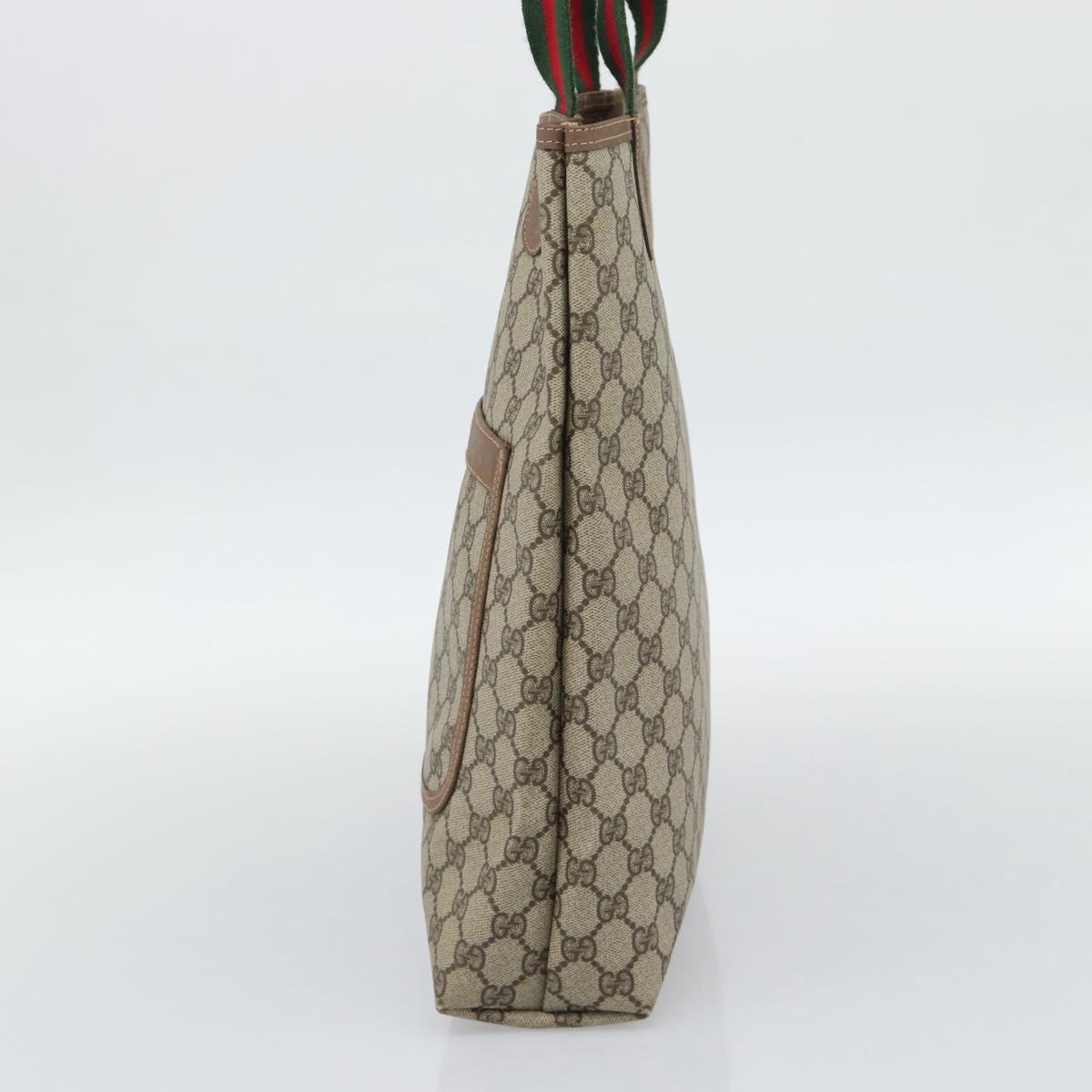 GUCCI GG Supreme Web Sherry Line Tote Bag PVC Beige Gold Auth 195609