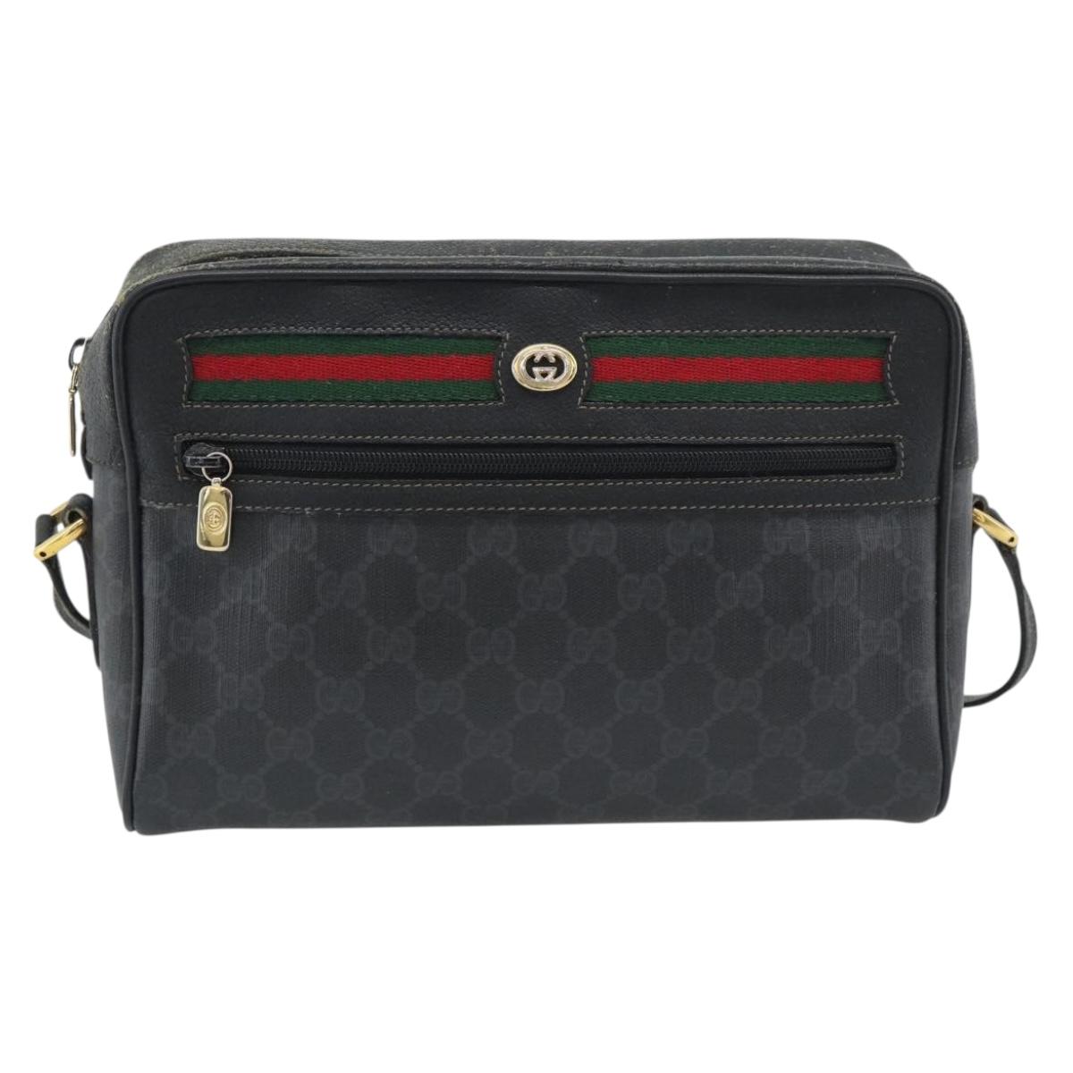 GUCCI GG Supreme Web Sherry Line Bag PVC Black Gold 72 02 088 Auth 195611