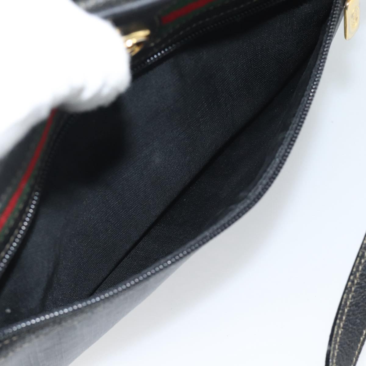 GUCCI GG Supreme Web Sherry Line Bag PVC Black Gold 72 02 088 Auth 195611