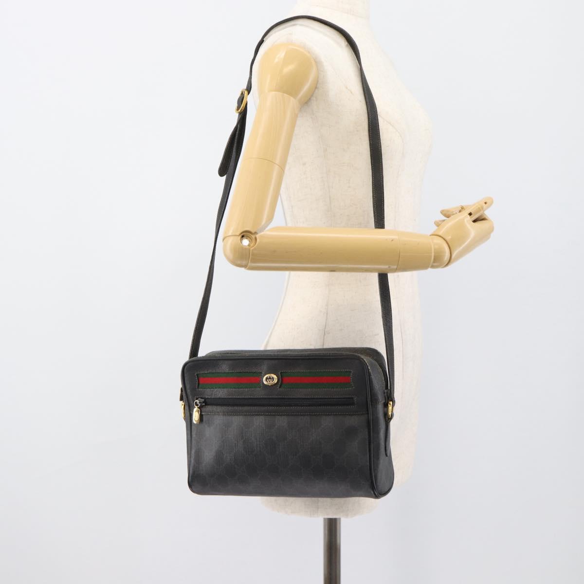 GUCCI GG Supreme Web Sherry Line Bag PVC Black Gold 72 02 088 Auth 195611