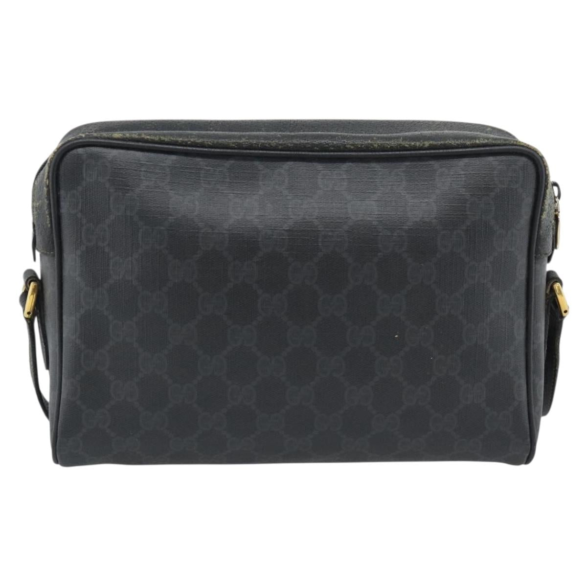 GUCCI GG Supreme Web Sherry Line Bag PVC Black Gold 72 02 088 Auth 195611