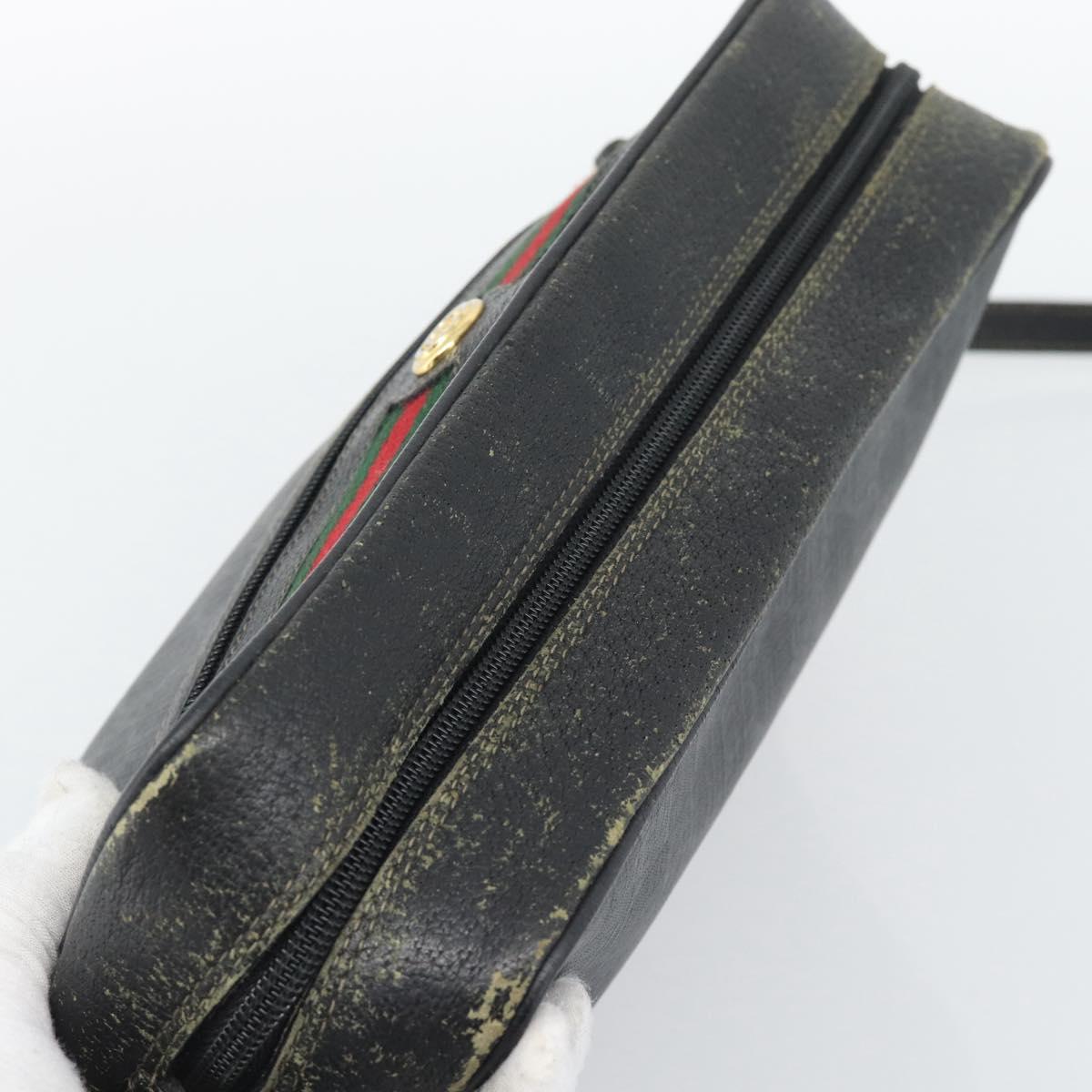 GUCCI GG Supreme Web Sherry Line Bag PVC Black Gold 72 02 088 Auth 195611
