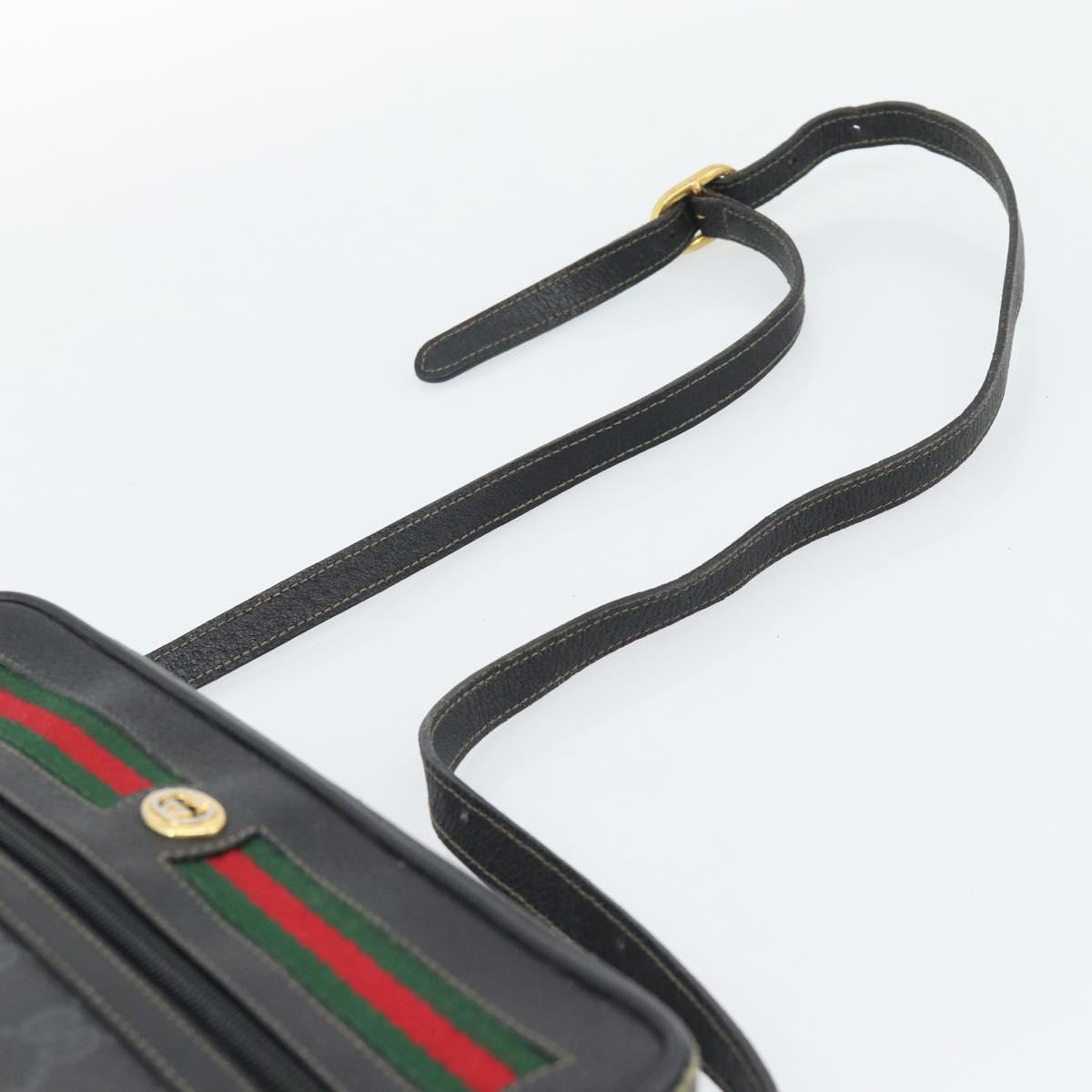 GUCCI GG Supreme Web Sherry Line Bag PVC Black Gold 72 02 088 Auth 195611
