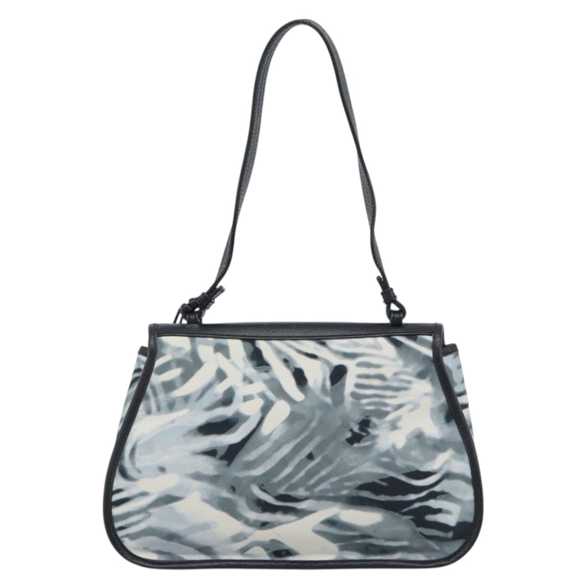 Salvatore Ferragamo Gancini Shoulder Bag Nylon Gray Silver Auth 195614A