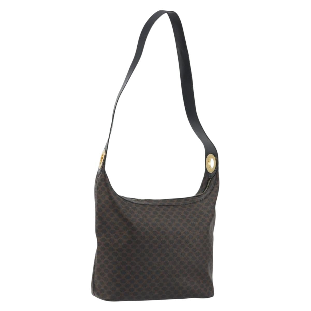 CELINE Macadam Canvas Shoulder Bag PVC Leather Black Gold Auth 195631V