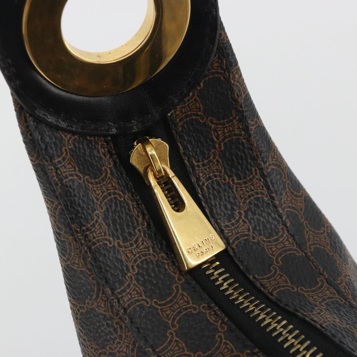 CELINE Macadam Canvas Shoulder Bag PVC Leather Black Gold Auth 195631V