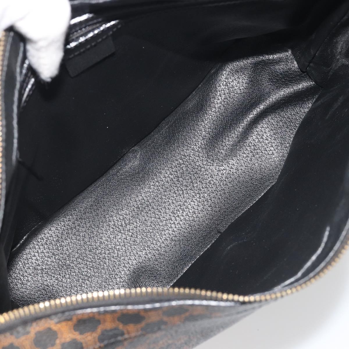 CELINE Macadam Canvas Shoulder Bag PVC Leather Black Gold Auth 195631V