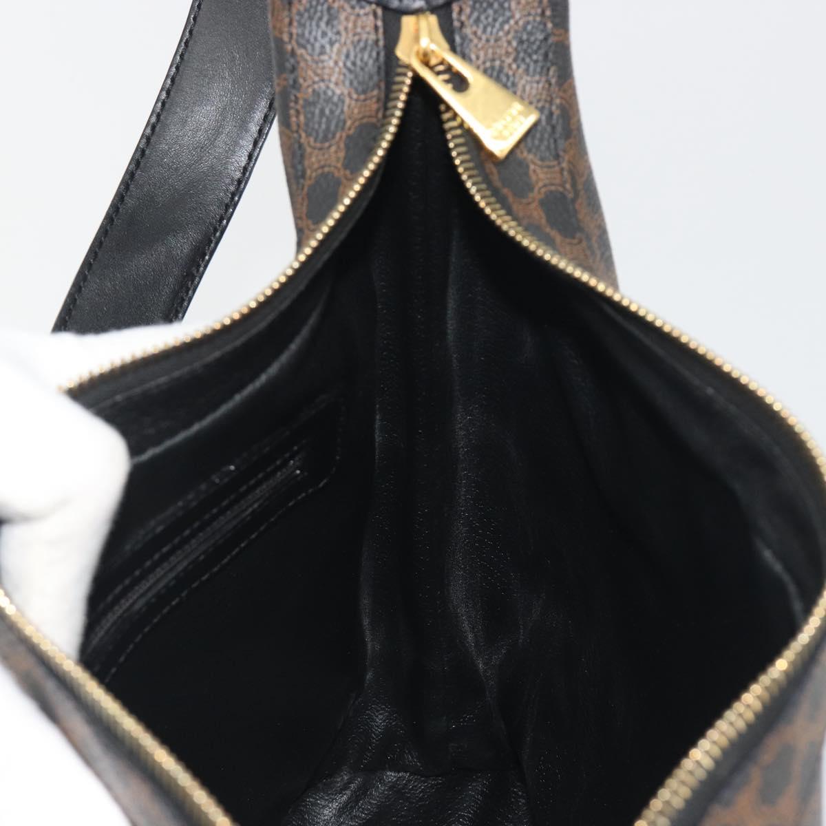 CELINE Macadam Canvas Shoulder Bag PVC Leather Black Gold Auth 195631V