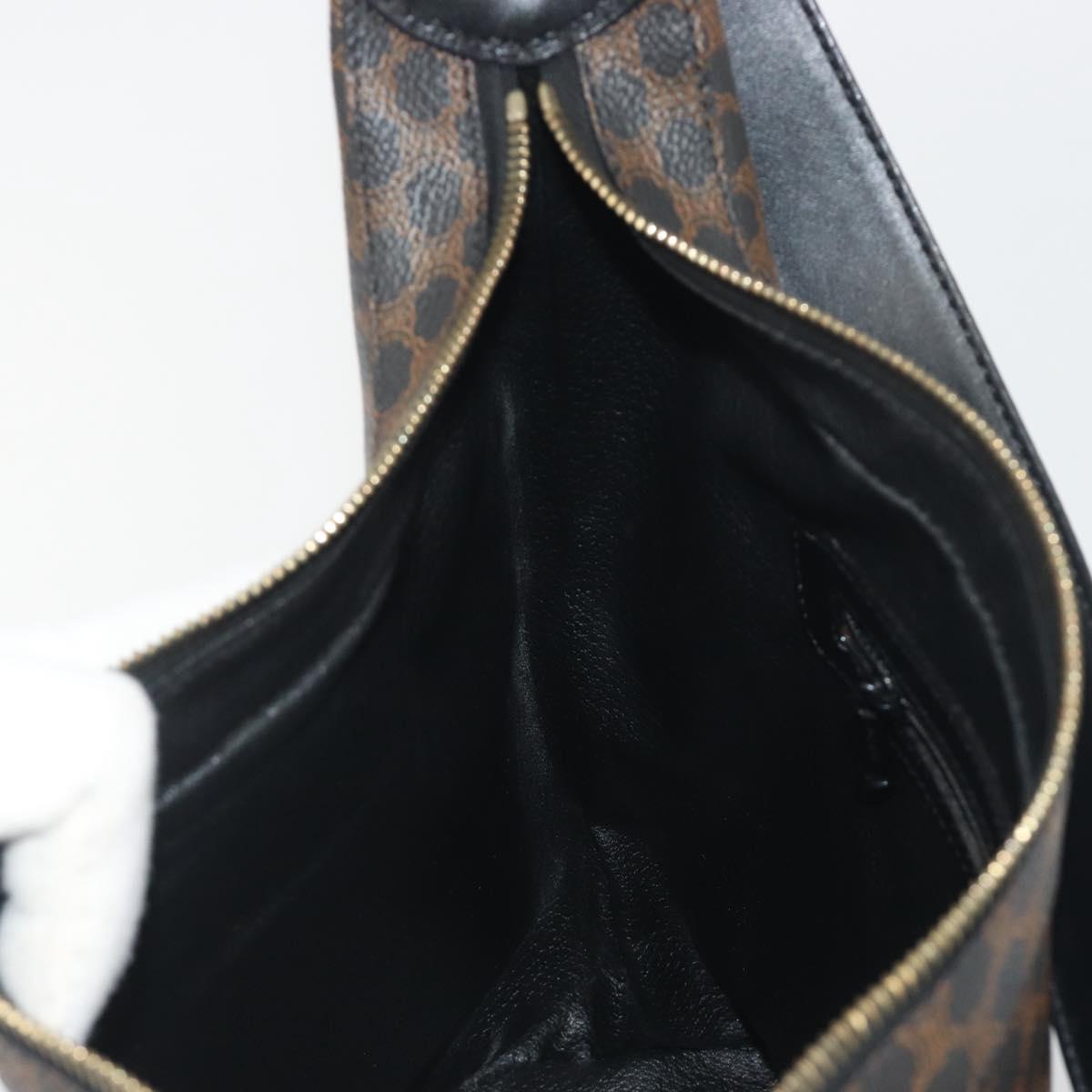 CELINE Macadam Canvas Shoulder Bag PVC Leather Black Gold Auth 195631V