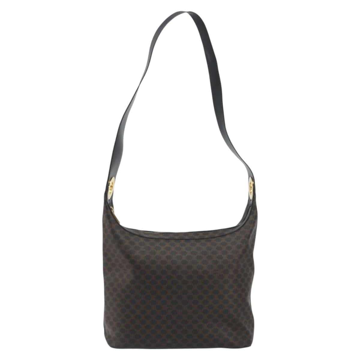 CELINE Macadam Canvas Shoulder Bag PVC Leather Black Gold Auth 195631V