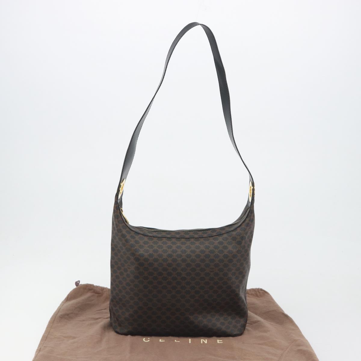 CELINE Macadam Canvas Shoulder Bag PVC Leather Black Gold Auth 195631V