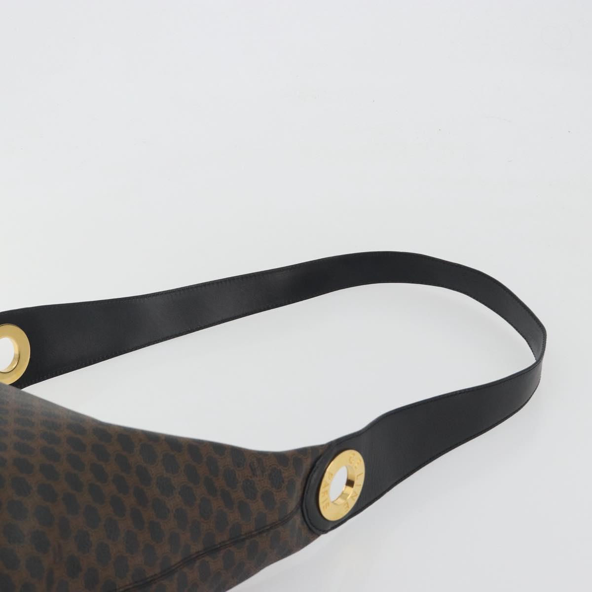 CELINE Macadam Canvas Shoulder Bag PVC Leather Black Gold Auth 195631V