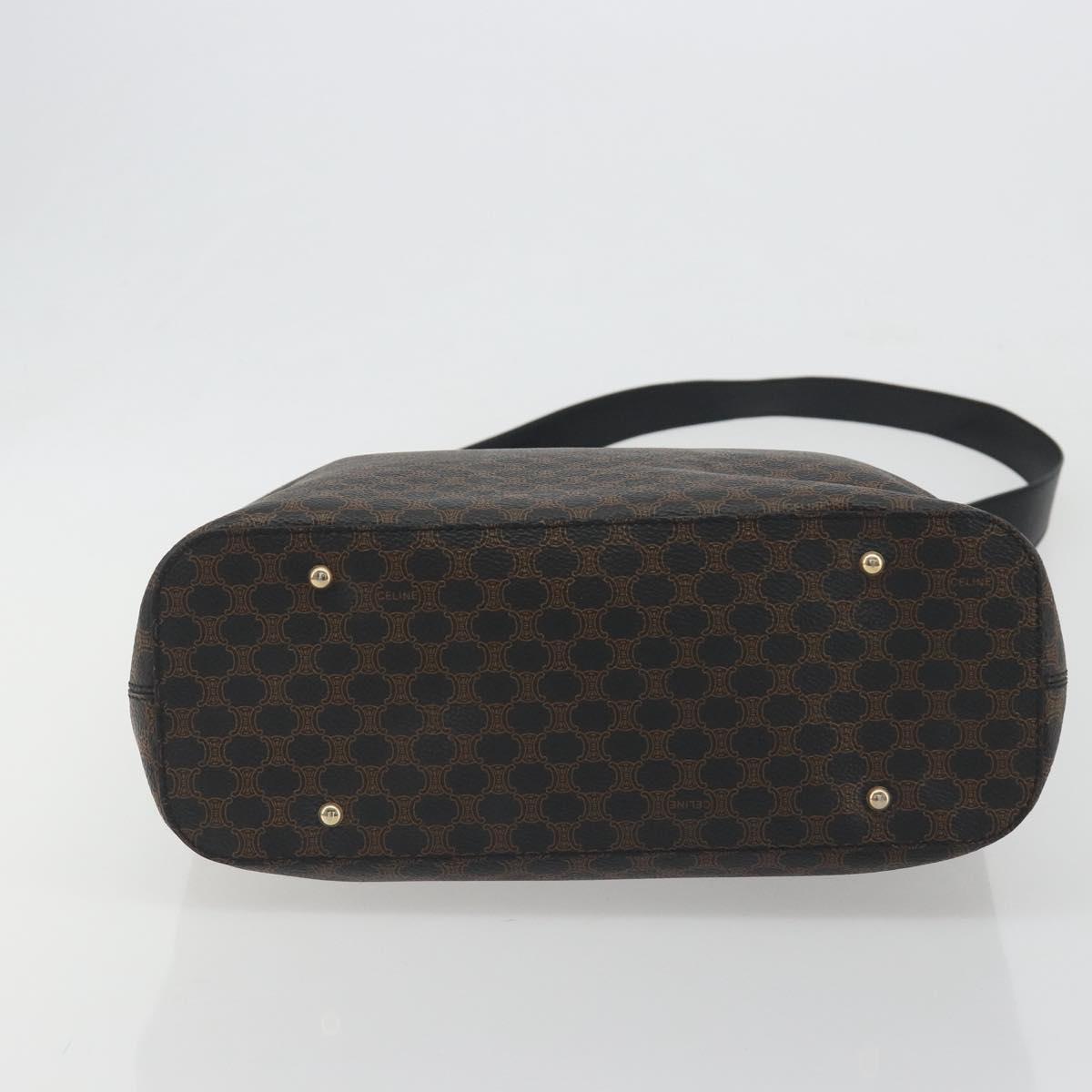 CELINE Macadam Canvas Shoulder Bag PVC Leather Black Gold Auth 195631V