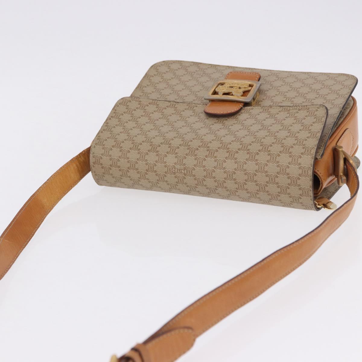 CELINE Macadam Canvas Shoulder Bag PVC Beige Gold Auth 195634
