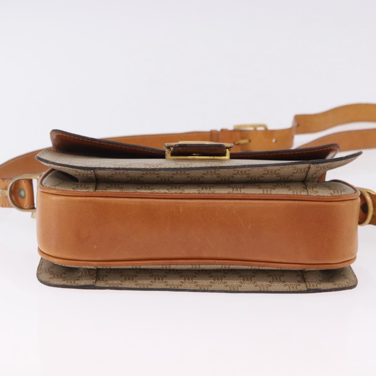 CELINE Macadam Canvas Shoulder Bag PVC Beige Gold Auth 195634