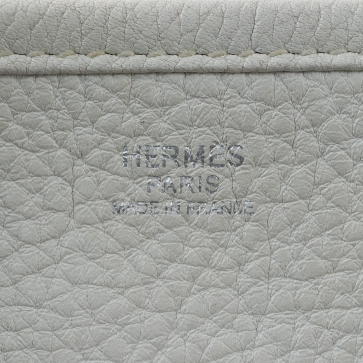 HERMES Evelyn 1GM Shoulder Bag Leather White Silver Auth 195640SAM