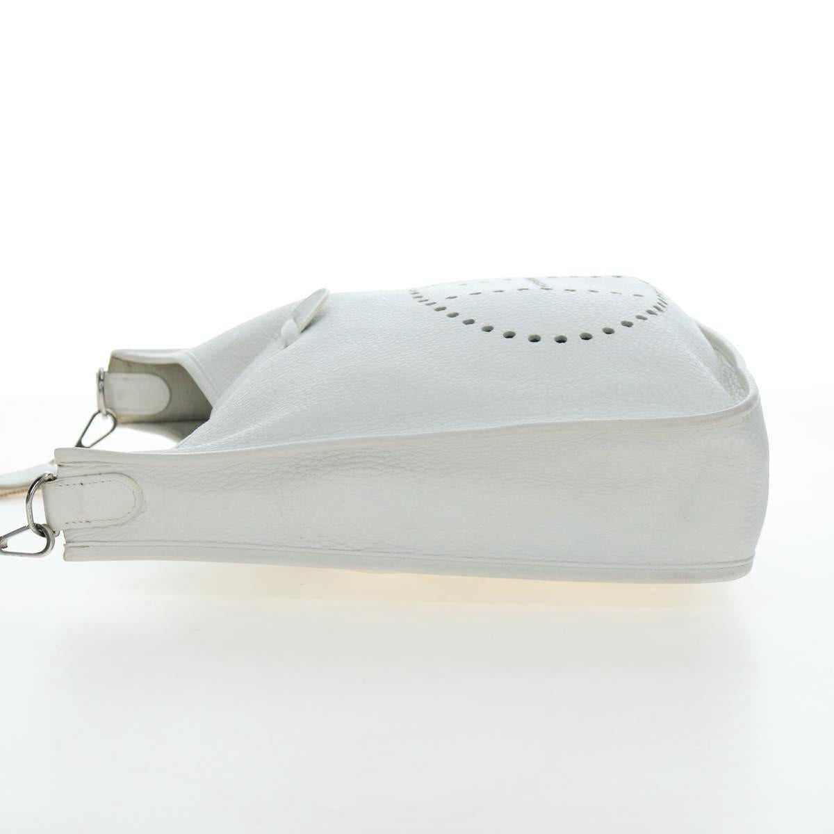 HERMES Evelyn 1GM Shoulder Bag Leather White Silver Auth 195640SAM