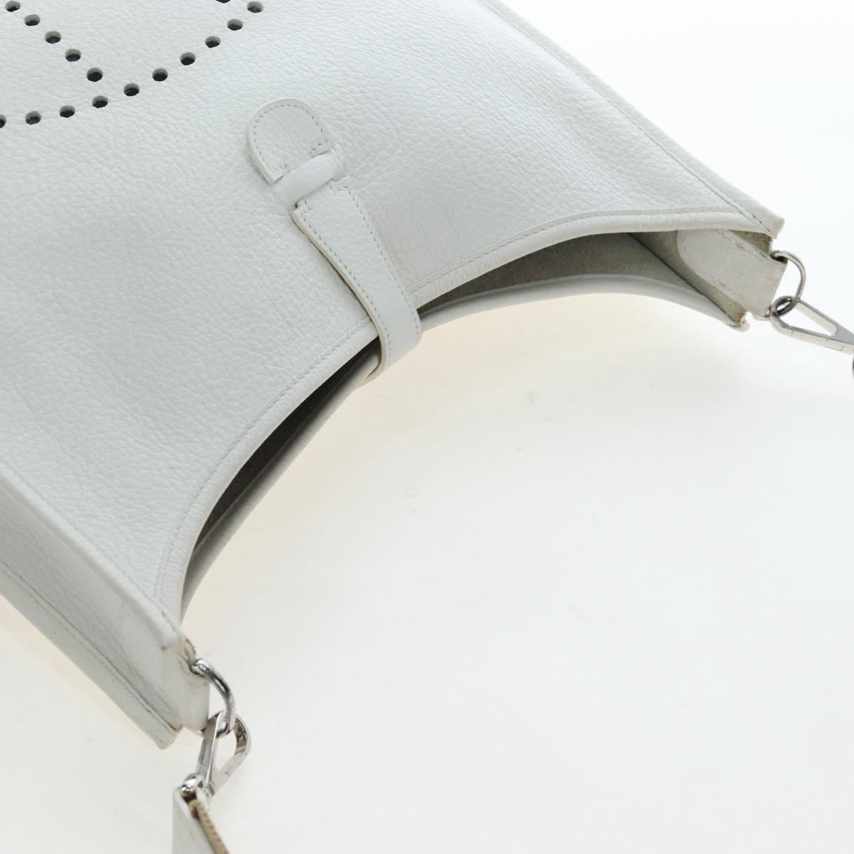 HERMES Evelyn 1GM Shoulder Bag Leather White Silver Auth 195640SAM
