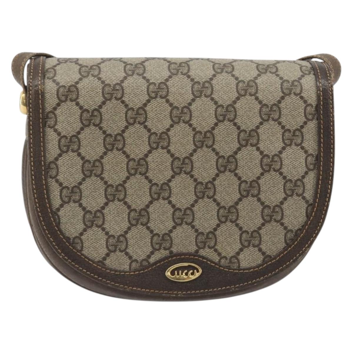 GUCCI GG Supreme Shoulder Bag PVC Beige Gold Auth 195645