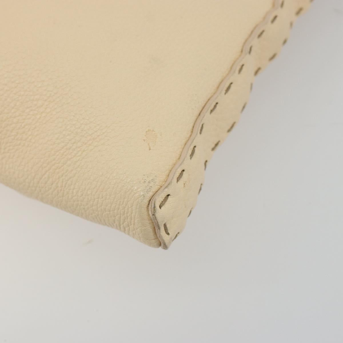 FENDI Celeria Shoulder Bag Leather Ivory Silver Auth 195647V