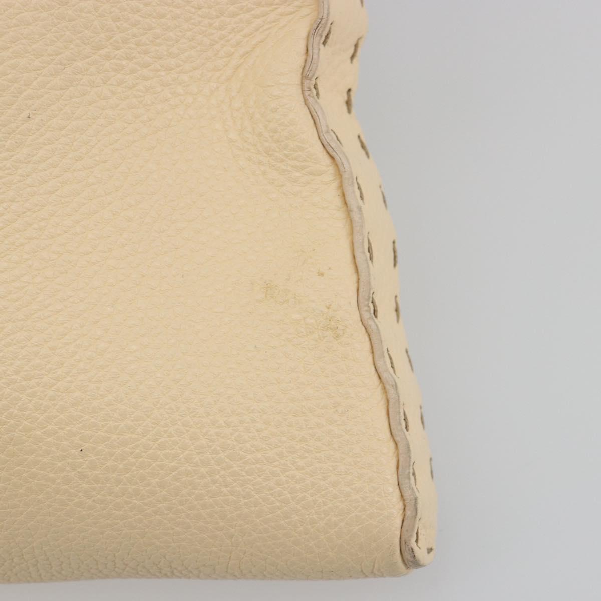 FENDI Celeria Shoulder Bag Leather Ivory Silver Auth 195647V