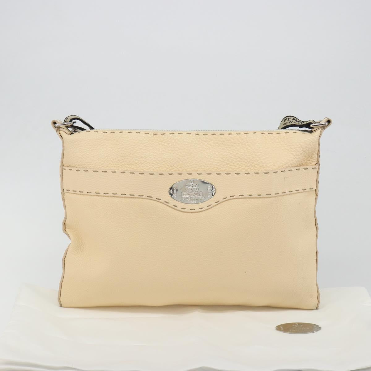 FENDI Celeria Shoulder Bag Leather Ivory Silver Auth 195647V