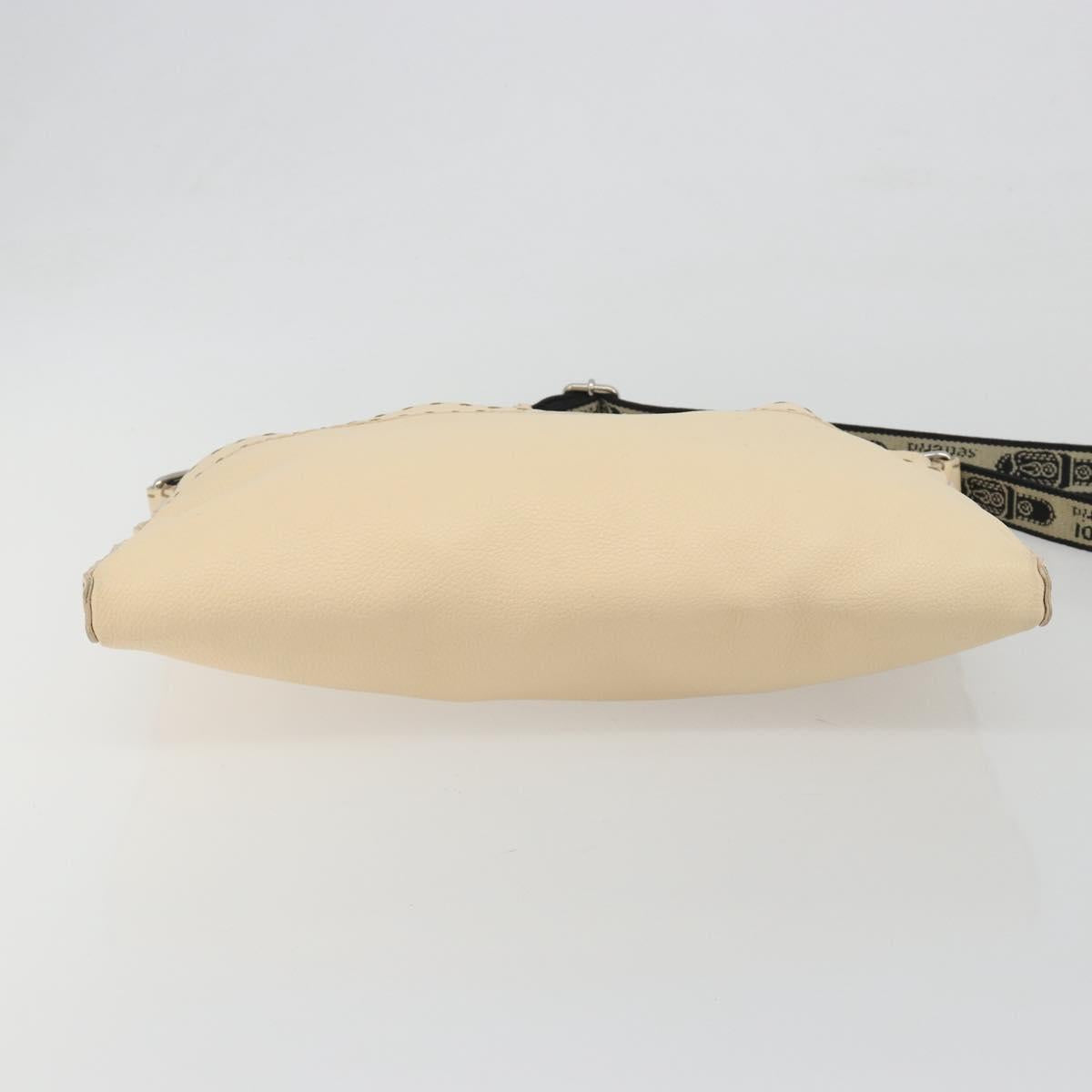 FENDI Celeria Shoulder Bag Leather Ivory Silver Auth 195647V