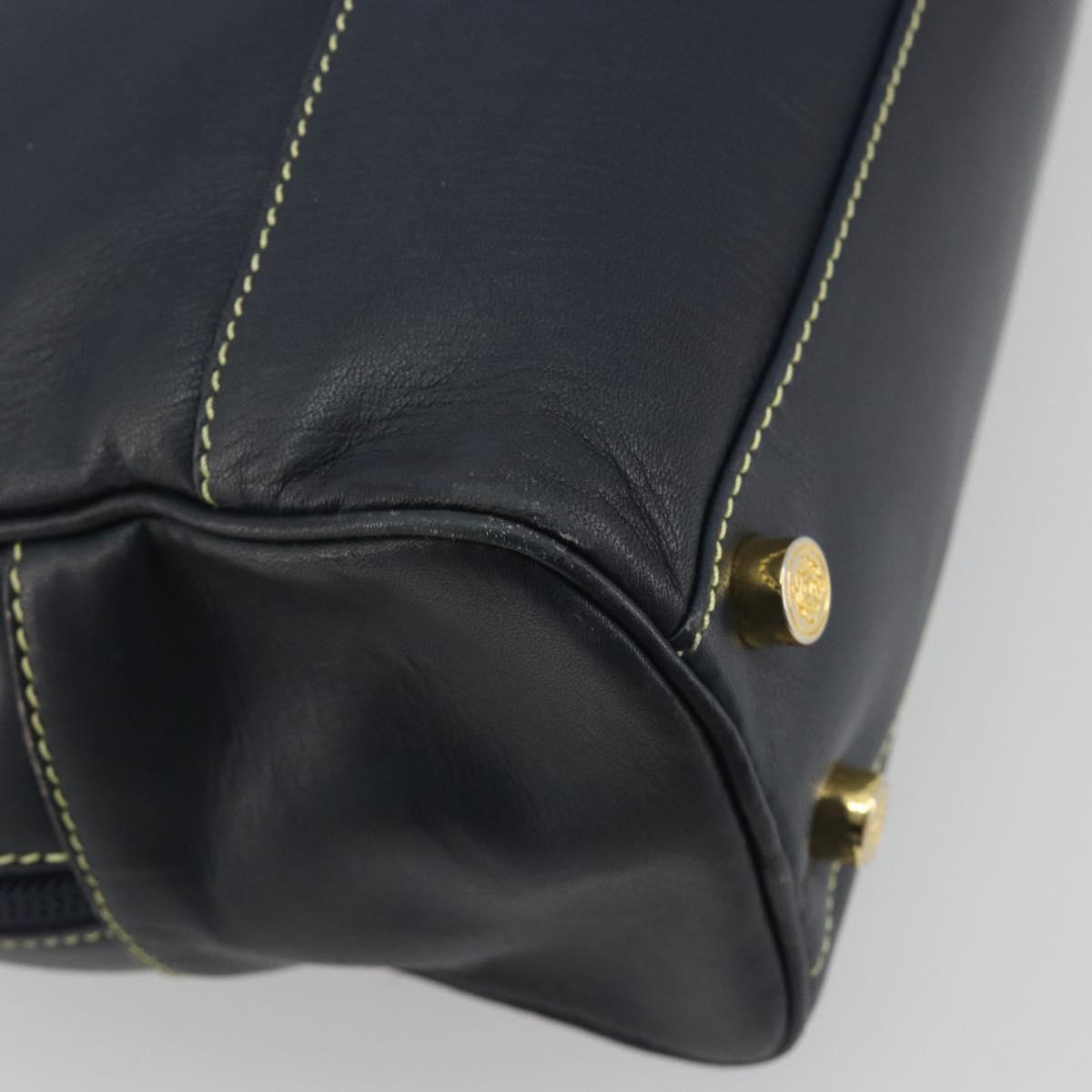 LOEWE Amazonas Hand Bag Leather Navy Gold Auth 195648A