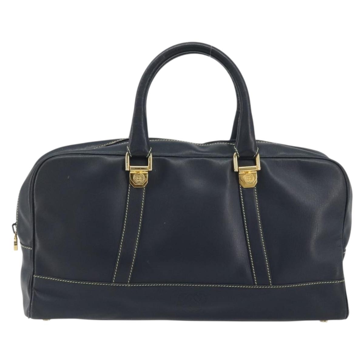 LOEWE Amazonas Hand Bag Leather Navy Gold Auth 195648A