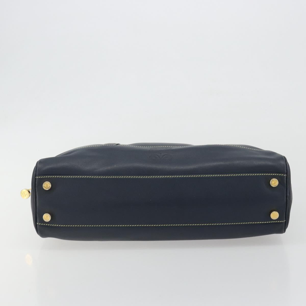LOEWE Amazonas Hand Bag Leather Navy Gold Auth 195648A