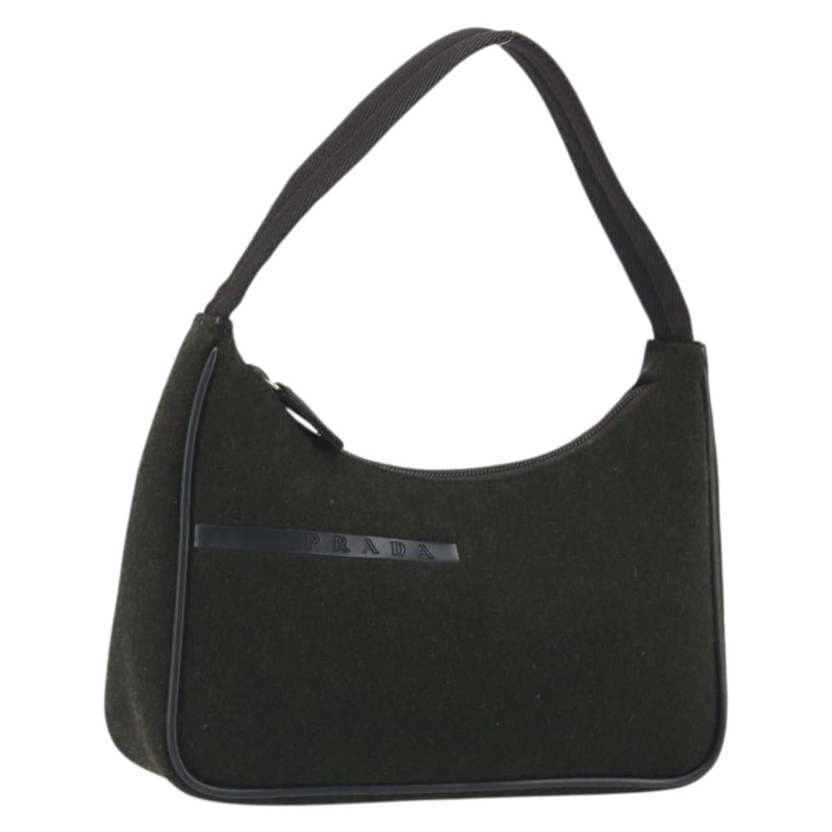 PRADA PRADA Sports Hand Pouch Wool Khaki Silver Auth 195649A