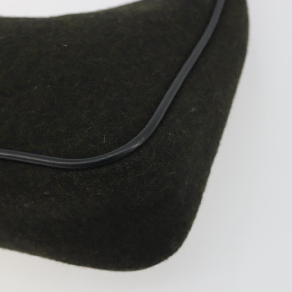 PRADA PRADA Sports Hand Pouch Wool Khaki Silver Auth 195649A