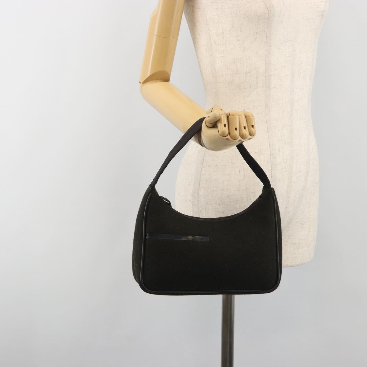 PRADA PRADA Sports Hand Pouch Wool Khaki Silver Auth 195649A
