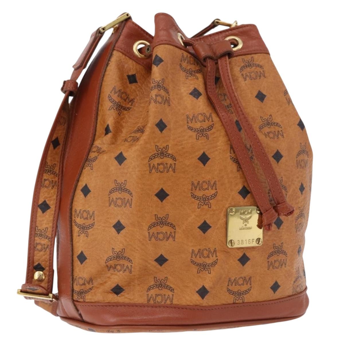 MCM Vicetos Logogram Shoulder Bag PVC Leather Brown Gold Auth 195650